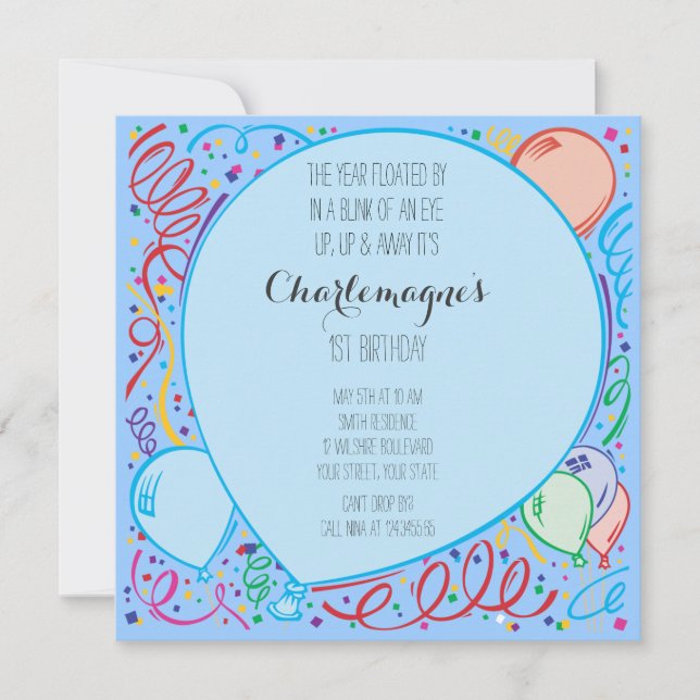 Blauer Ballon Geburtstag Einladung (Vorderseite)