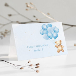Blauer Ballon Teddy Bär Baby Dusche Platzkarten Tischnummer