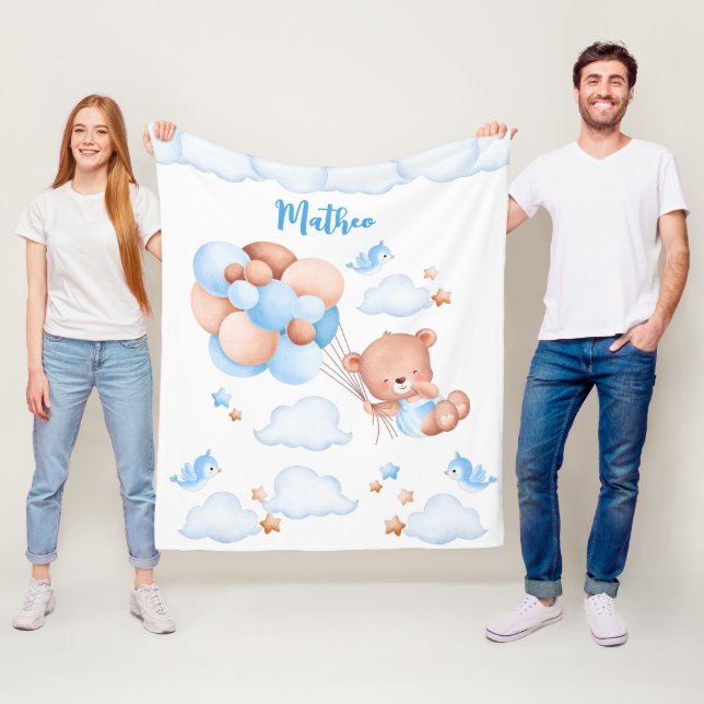 Blauer Ballon Teddy Bär im individuelle Name Wolke Fleecedecke (Beispiel)