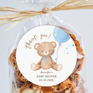 Blauer Ballon-Teddybär Jungen-Baby-Party Runder Aufkleber