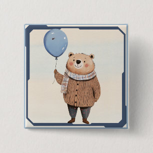 Blauer Ballonbär in Brown Sweater Kariert Scara Button