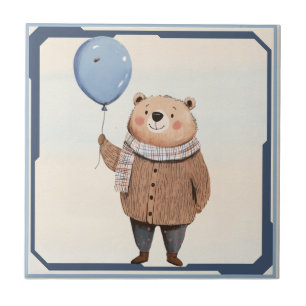 Blauer Ballonbär in Brown Sweater Kariert Scara Fliese