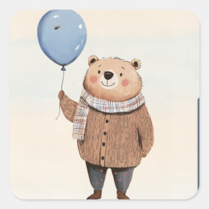 Blauer Ballonbär in Brown Sweater Kariert Scara Quadratischer Aufkleber