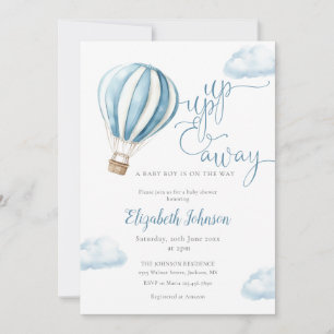 Blauer Ballonjunge QR-Code Foto Baby Shower Einladung