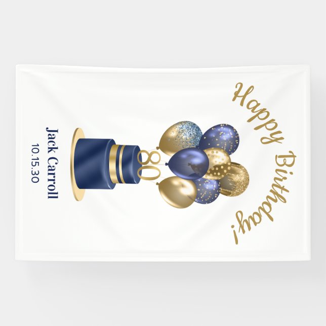 Blauer Ballonkuchen der 80. Geburtstagsnacht Banner (Horizontal)