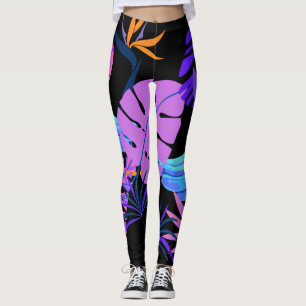 Blauer Bananenstück Rosa Lila Tropenwald Leggings