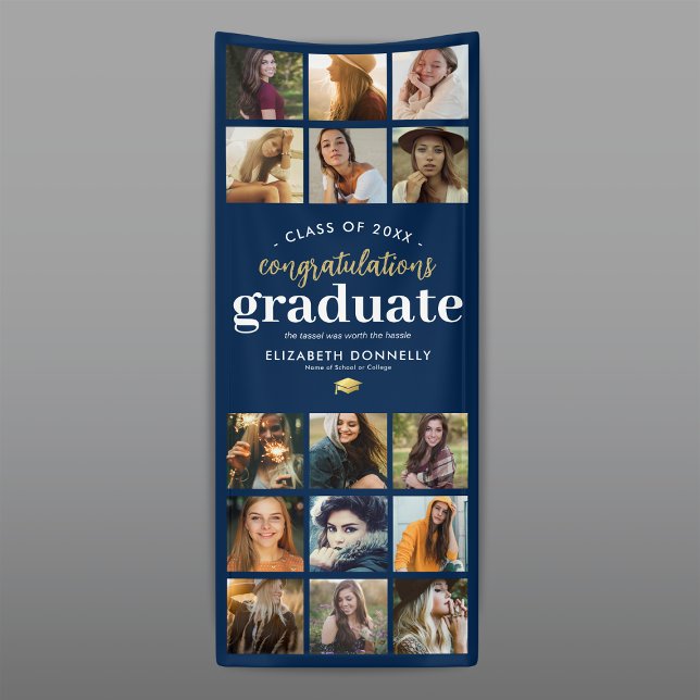 Blauer Banner der 15-Foto-Vertikal-Graduation (Von Creator hochgeladen)