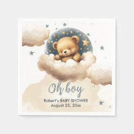 Blauer Bär auf Wolken Babydusche Einladung Serviette