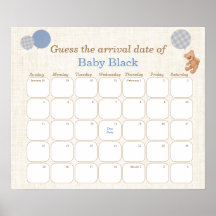 Blauer Bär Baby Shower Errate den Termin-Kalender