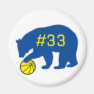 Blauer Bär mit gelbem Basketball und Anzahl Magnet