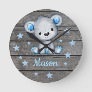 Blauer Bär Rustikale hölzerne Acrylmauer Uhr, rund Runde Wanduhr