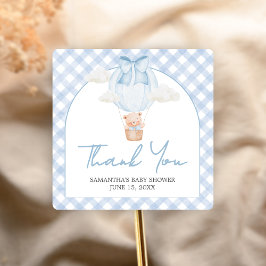Blauer Bär wartet kaum auf Baby Shower Quadratischer Aufkleber