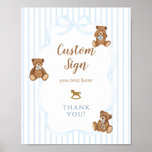 Blauer Bär wartet kaum Baby Shower Eleganter Strei Poster