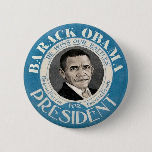 Blauer Barack Obama gewinnt unsere Kämpfe Button