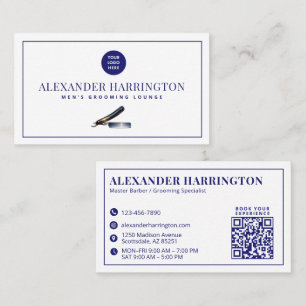 Blauer Barbier-Rasierer-Friseur-QR-Code Visitenkarte