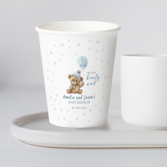 Blauer Bärenballon Baby Duschpapiertasse Pappbecher (Von Creator hochgeladen)