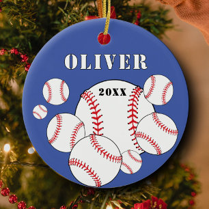 Blauer Baseball-Sport Kinder-Andenken-Weihnachten Keramik Ornament