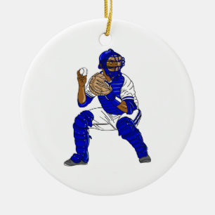 Blauer Baseballfänger Keramik Ornament
