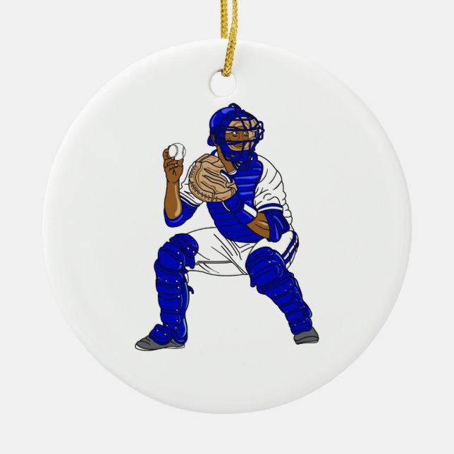 Blauer Baseballfänger Keramik Ornament (Vorne)