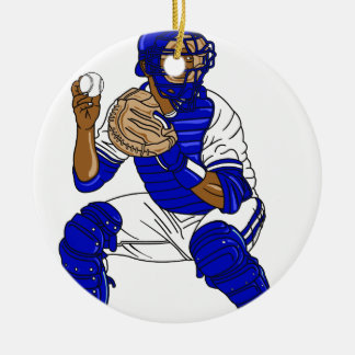 Blauer Baseballfänger Keramik Ornament