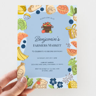 Blauer Bauernmarkt Bio-Bauernhof-Frische Geburtsta Einladung