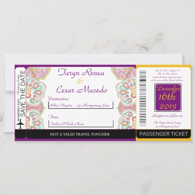 Blauer Baum / Snowf Boarding Pass Einladung Hochze (Vorderseite)