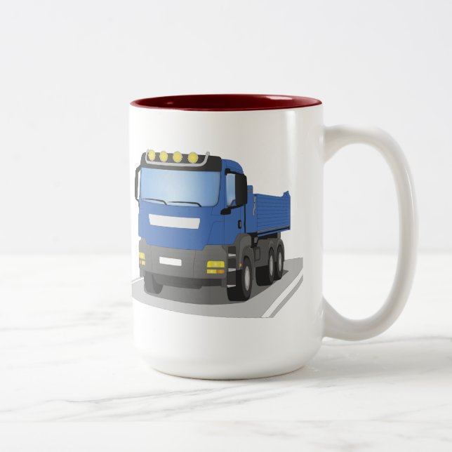 blauer Baustellen LKW Zweifarbige Tasse (Rechts)