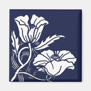 Blauer Beardsley Mohnblumen-Magnet Magnet