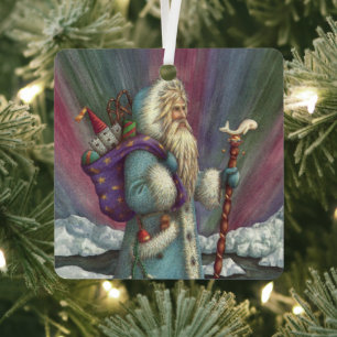 BLAUER BELSNICKLE, NÖRDLICHE LICHTER & PINGUINE ORNAMENT AUS METALL