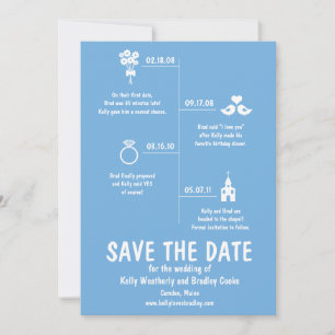Blauer Beziehungs-Zeitstrahl Hochzeit Save the Dat Date