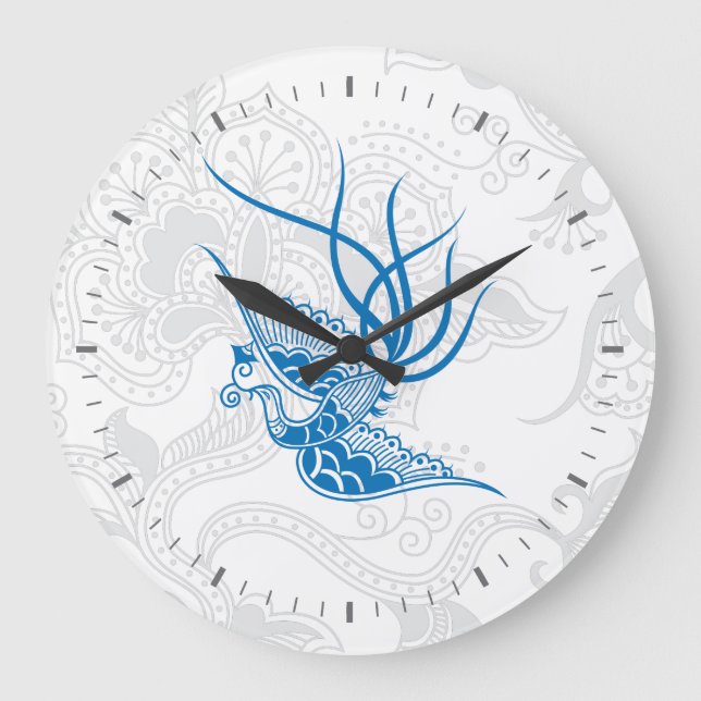Blauer Bird & Floral Muster Uhr (Vorderseite)