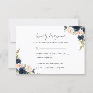 Blauer Blauer Blütenrosa Blütenhochzeit RSVP Karte