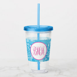 Blauer Blauer Flor und Monogramm Acryltrinkbecher