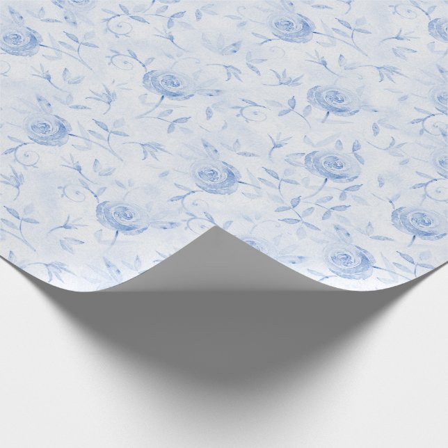 Blauer Blauer Rose Elegante Damaskus Hochzeit Geschenkpapier (Ecke)