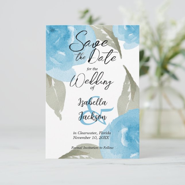 Blauer Blauer Save The Date (Stehend Vorderseite)