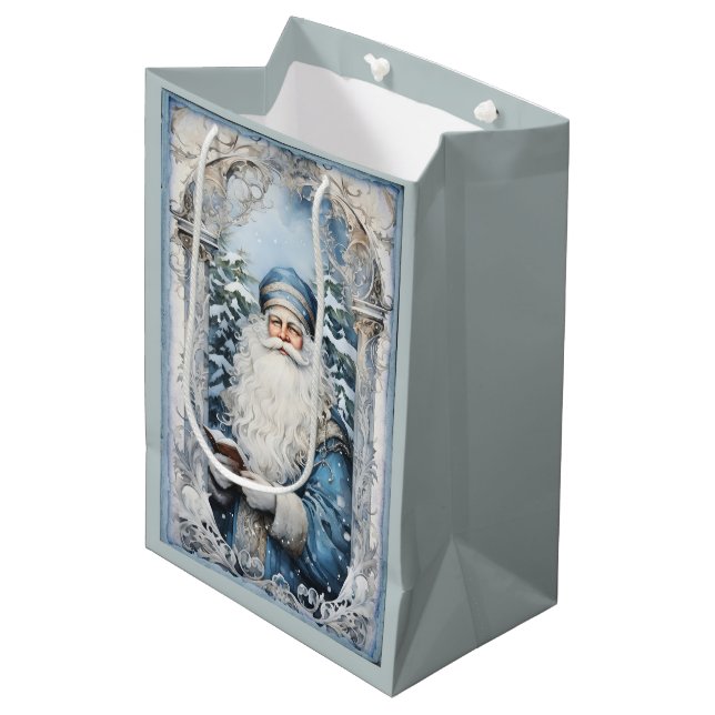 Blauer Blauer und weißer Vater Weihnachten Mittlere Geschenktüte (Vorderseite Schrägansicht)