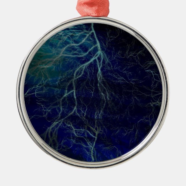 Blauer Blitz Abstracter Schmuckanhänger Ornament Aus Metall (Vorne)