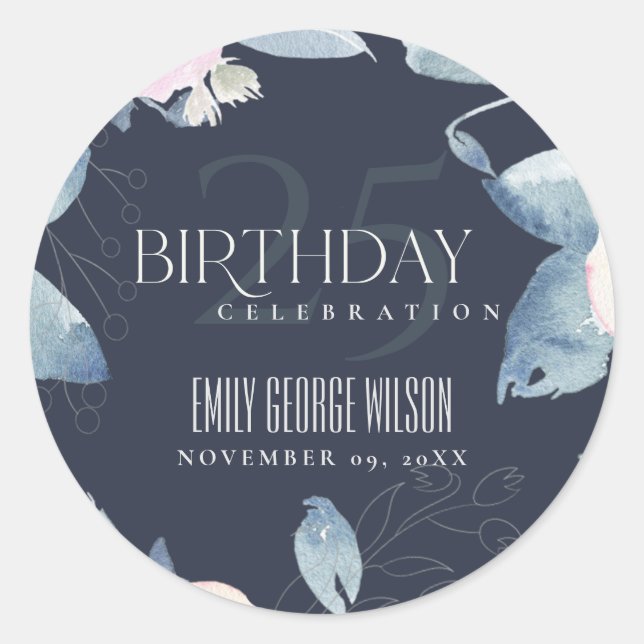 BLAUER BLUE BLUE BLULAGE JEDES ALTER 25. GEBURTSTA RUNDER AUFKLEBER (Vorderseite)