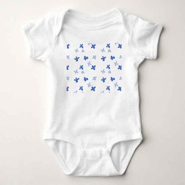 Blauer Blümchen Baby Strampler (Vorderseite)