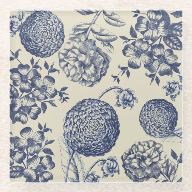 Blauer Blume Blumen Glasuntersetzer (Vorderseite)