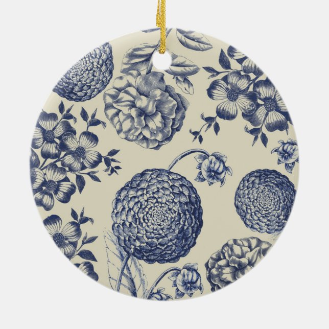 Blauer Blume Blumen Keramik Ornament (Hinten)