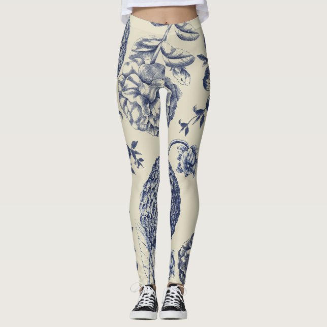 Blauer Blume Blumen Leggings (Vorderseite)
