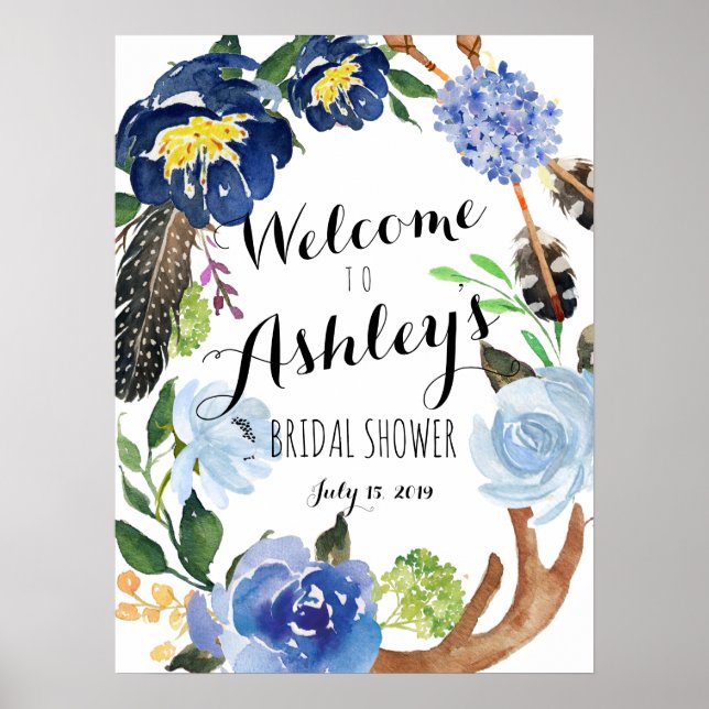 Blauer Blume Duschkopf Begrüßungszeichen Poster (Vorne)