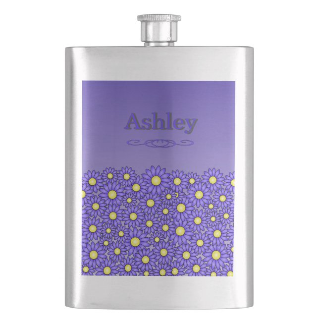 Blauer Blume Stahlkolben Flachmann (Vorderseite)