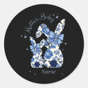 Blauer Blumen-Coquette-Bow-Bunny-Oster-Mutter-Ba Runder Aufkleber