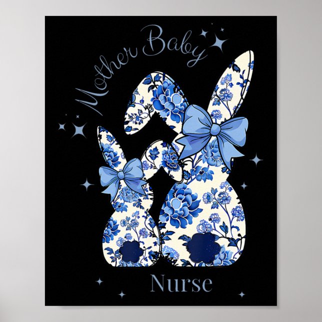 Blauer Blumen-Coquette-Bow-Bunny-Ostern Mutter By1 Poster (Vorne)