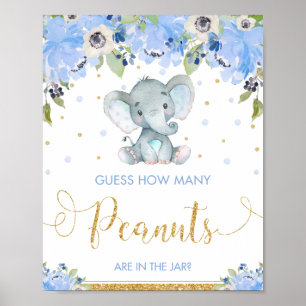 Blauer Blumen-Elefant - Errate wie viele Erdnüsse Poster