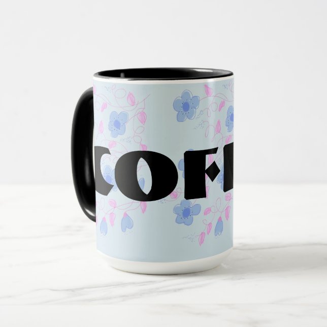Blauer Blumen entworfen Tasse (Vorderseite Links)
