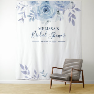 Blauer Blumen-Fotobooth-Hintergrund Brautparty Wandteppich