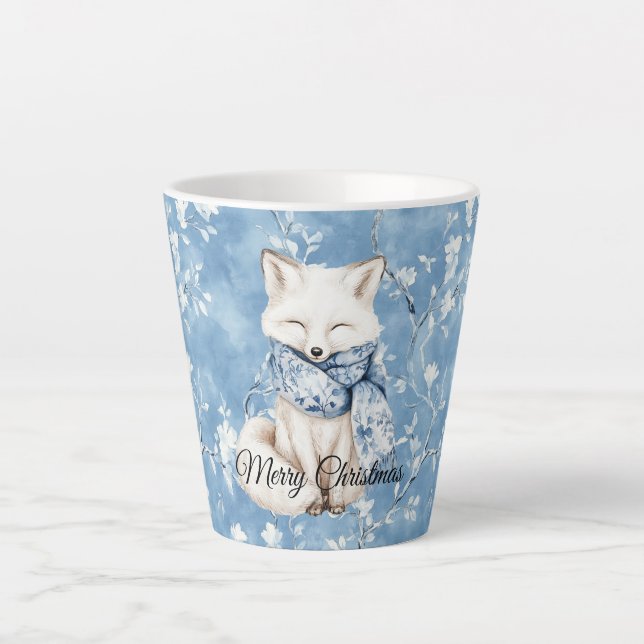 Blauer Blumen Fuchs Weihnachten Milchtasse (Vorderseite)